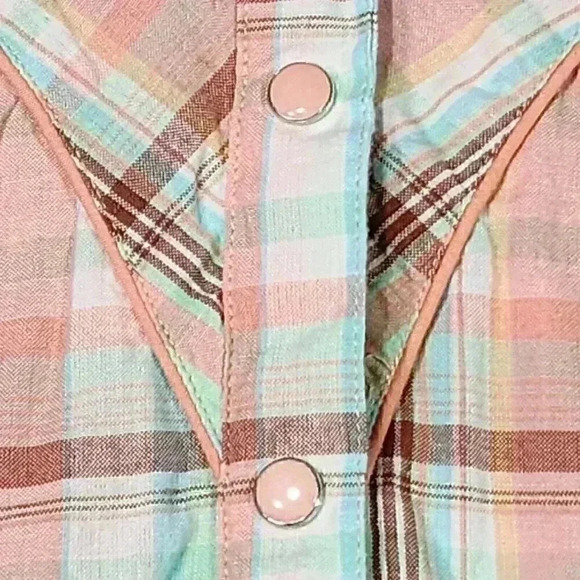 PINK Cattlelac Women's Western Short Sleeve L Peach Plaid Snaps Cowgirl Rodeo‎ - Picture 5 of 15